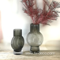 cylinder ribbed colored glass & crystal bud vase